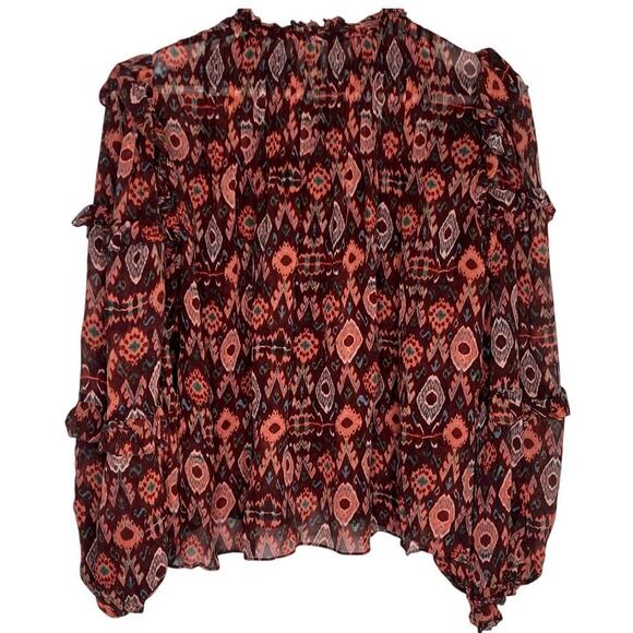 Ulla Johnson Miray Silk Horizon Long Sleeve Ruffle Trim Blouse Garnet Women's 2 - Picture 11 of 14